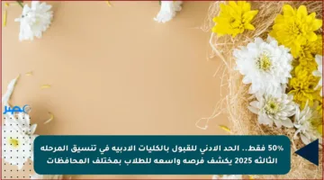 50% فقط.. الحد الأدنى للقبول بالكليات الأدبية في تنسيق المرحلة الثالثة 2025 يكشف فرصة واسعة للطلاب بمختلف المحافظات